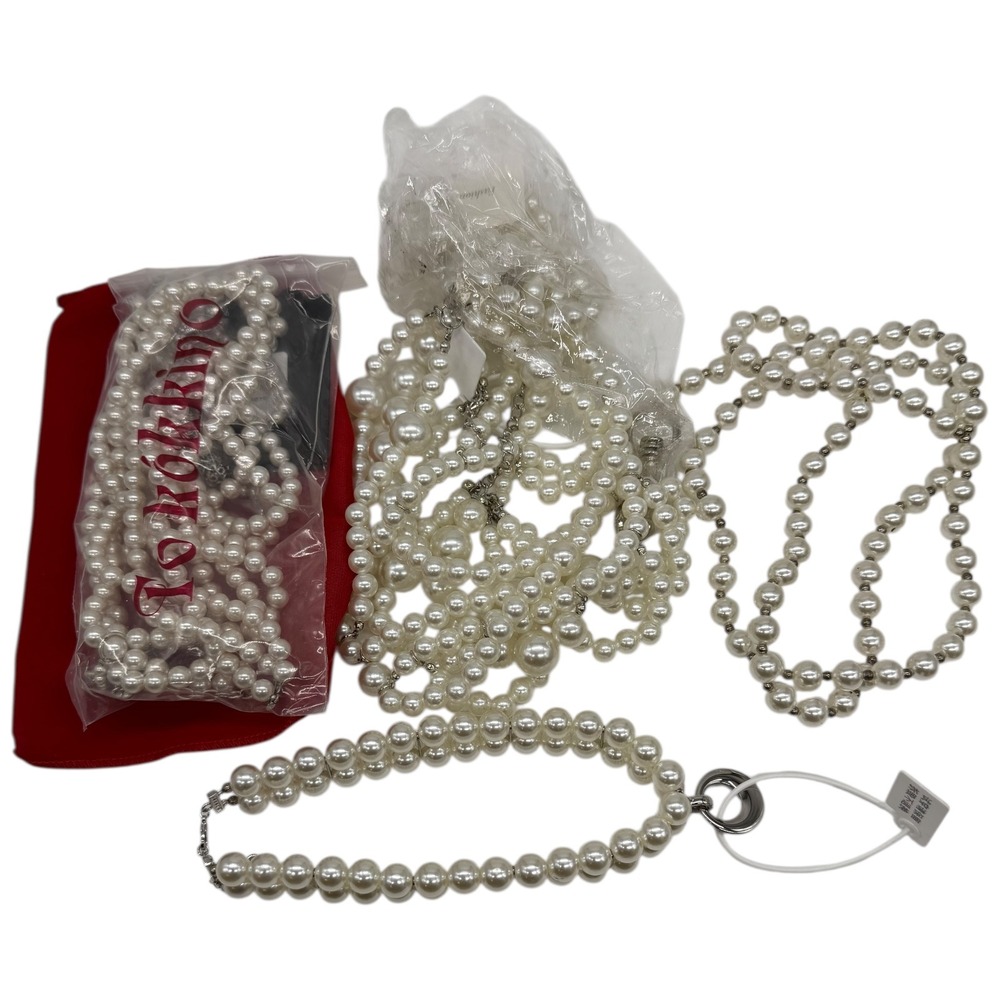 TokiHoku Faux Pearl Necklace Bracelet Set Silver Tone Clasps